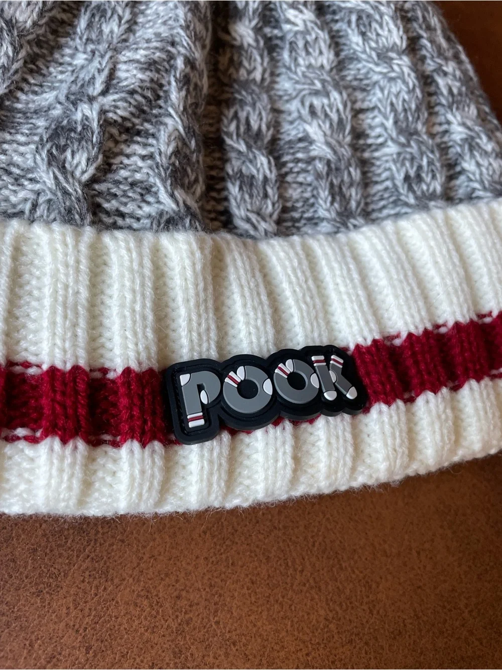 Pook Beanie stocking cap One Size Gray Red White Black Toque Fleece unisex